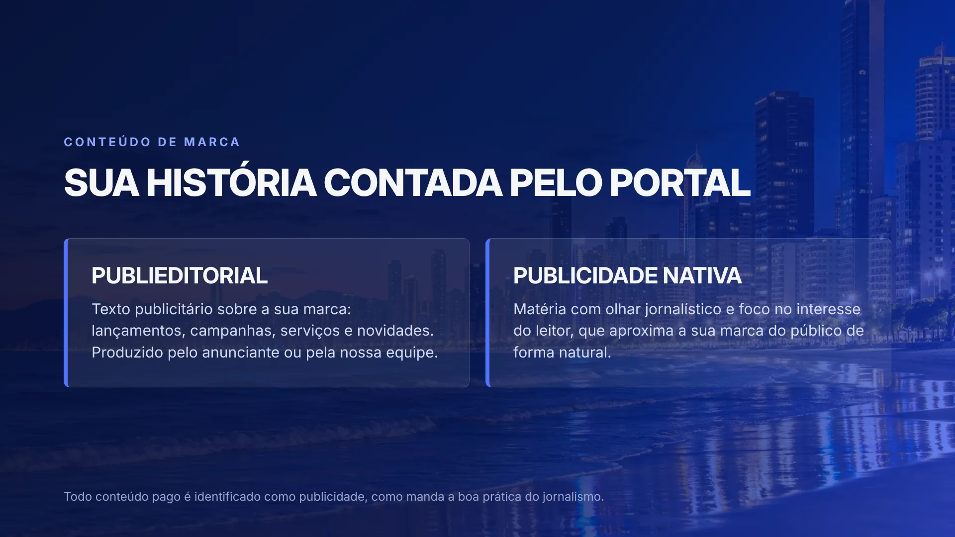 Conteúdo de marca: publieditorial e publicidade nativa, sempre identificados como publicidade.