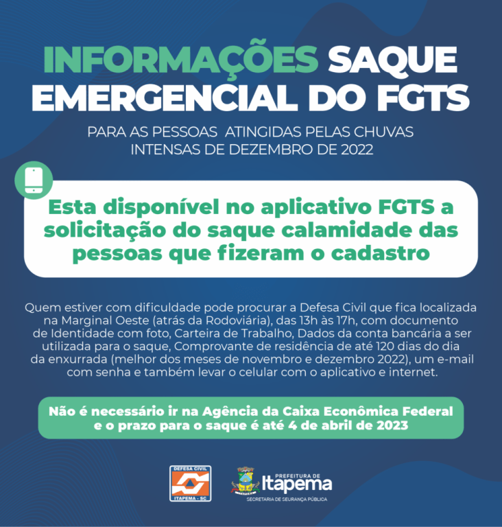 Solicitação do saque calamidade está disponível para para famílias atingidas pelas chuvas em dezembro