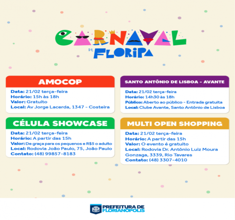 Prefeitura Municipal de Florianópolis divulga calendário de festas de carnaval infantis pela cidade