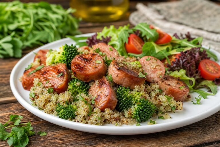 Linguiça de Frango com Brócolis e Quinoa – Proteína e Sabor para Refeições Saudáveis