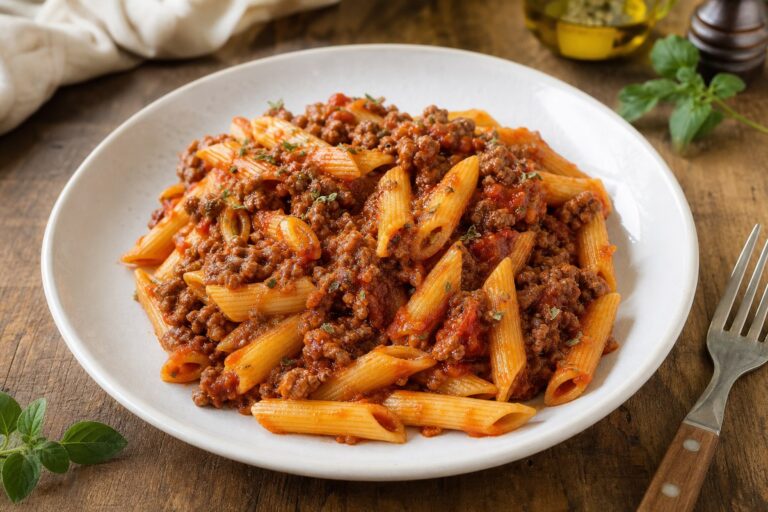 Macarrão com Carne Moída e Molho Rico – Receita Prática e Saborosa
