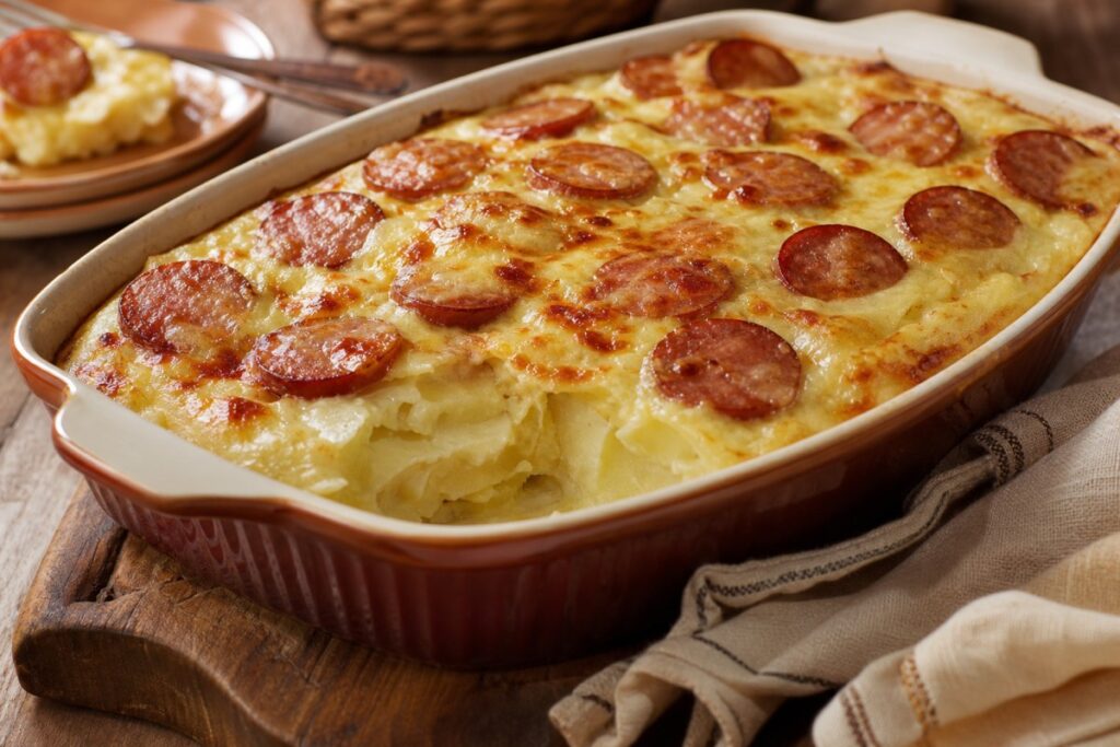 Batata Gratinada com Linguiça
