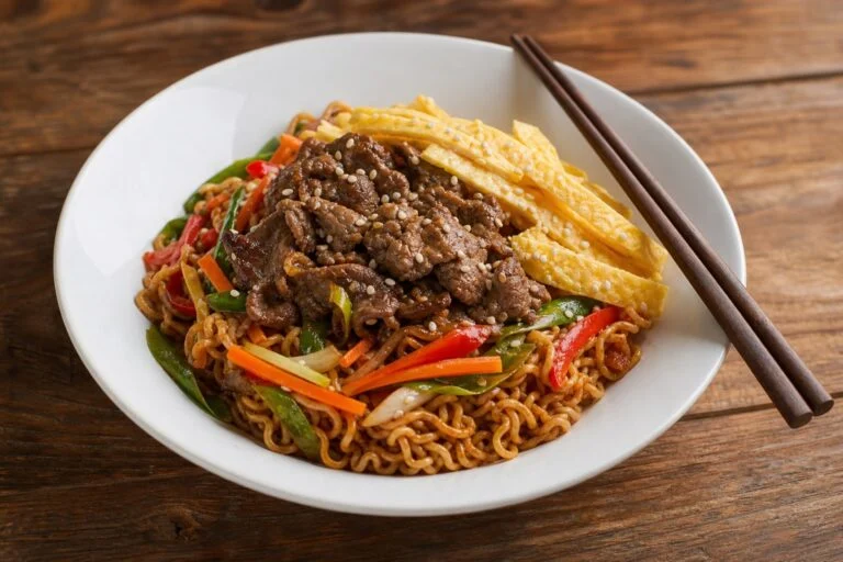 Lámen Coreano Caseiro – Receita Completa com Carne, Legumes e Omelete