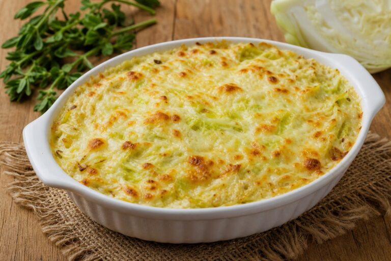 Repolho Cremoso ao Forno com Molho Aveludado e Queijo Gratinado
