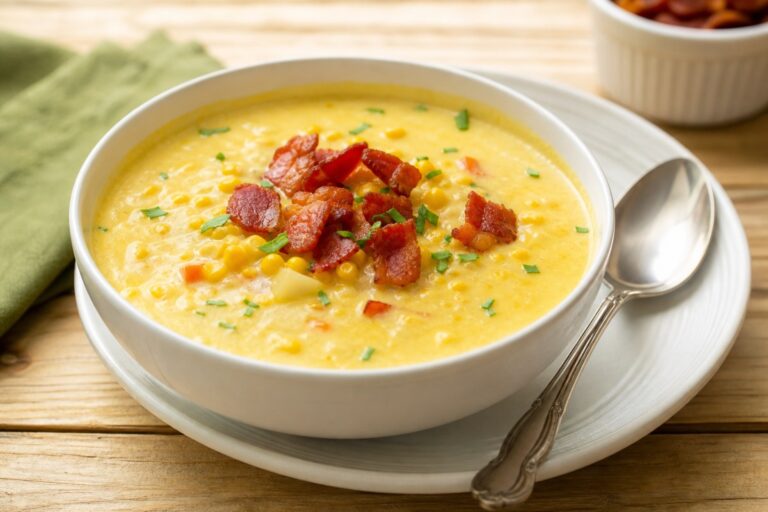 Sopa Cremosa de Milho com Bacon e Macarrão – Receita Fácil para Dias Frios